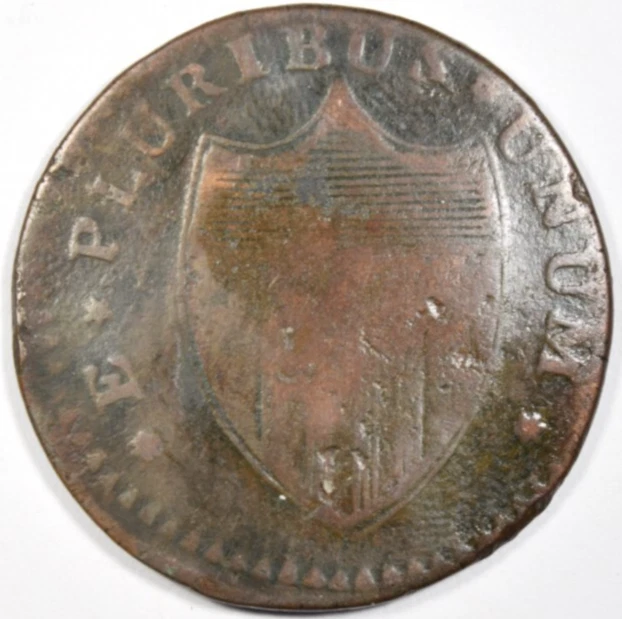 Cobre colonial de Nueva Jersey 1786 ~ variedad escudo estrecho ~ ¡Fecha legible clara! Foto 2 de 2