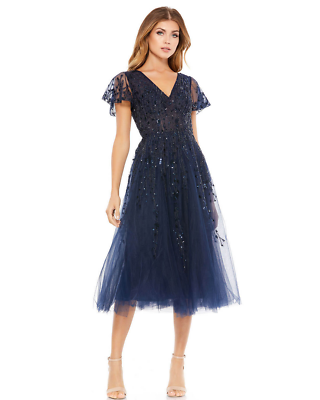 New Mac Duggal Embellished Fit and Flare Tulle Dress in Navy Size 12 | eBay