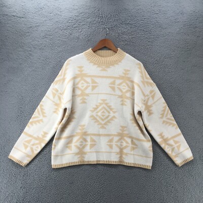 Andree Pullover Sweater Womens Small Beige Fair Isle Long Sleeve Mock Neck Knit