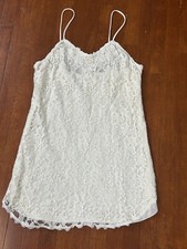 Shadowline Medium Vintage Layered Lace Chemise Bow Spaghetti Strap Ivory Retro