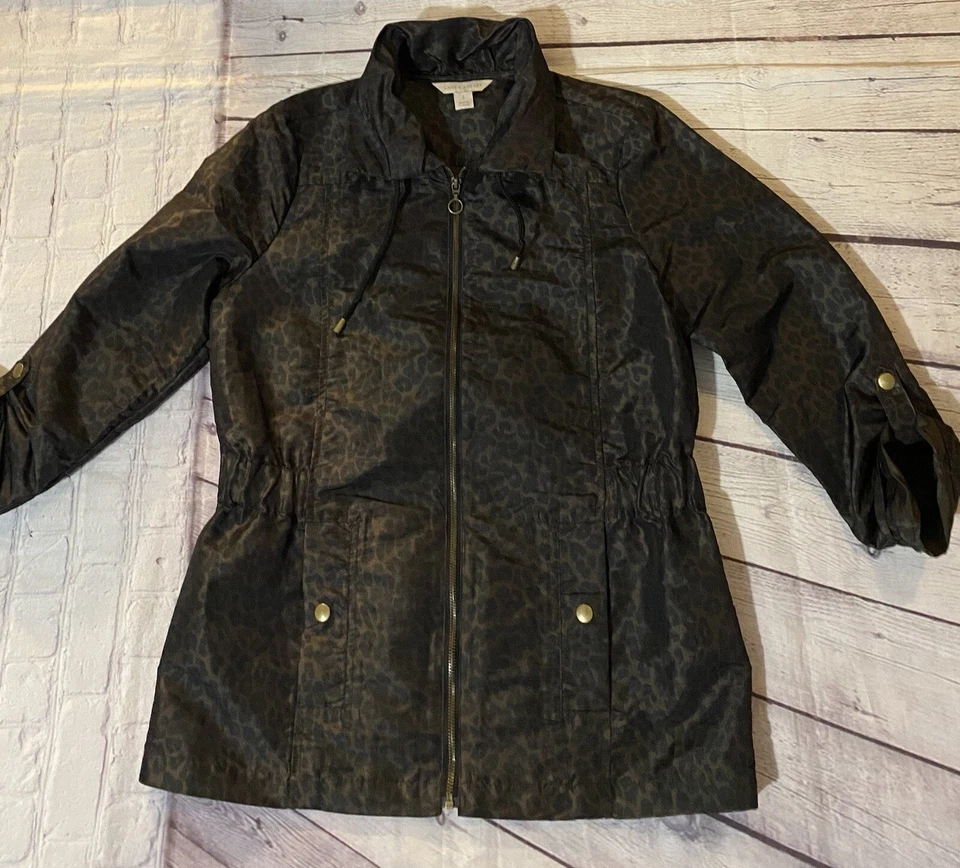Chaqueta Laura Ashley Mujer Estampado Animal Cremallera Completa Marrón Negro Pequeña Ligera Foto 3 de 4