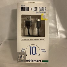 Mobilesmart 10ft Micro to USB cable sync and change cable