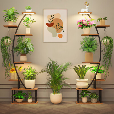 2Pcs 5.5ft Tall Plant Stands with Grow Lights Half Moon 7 Tiered Rack Shelf Home