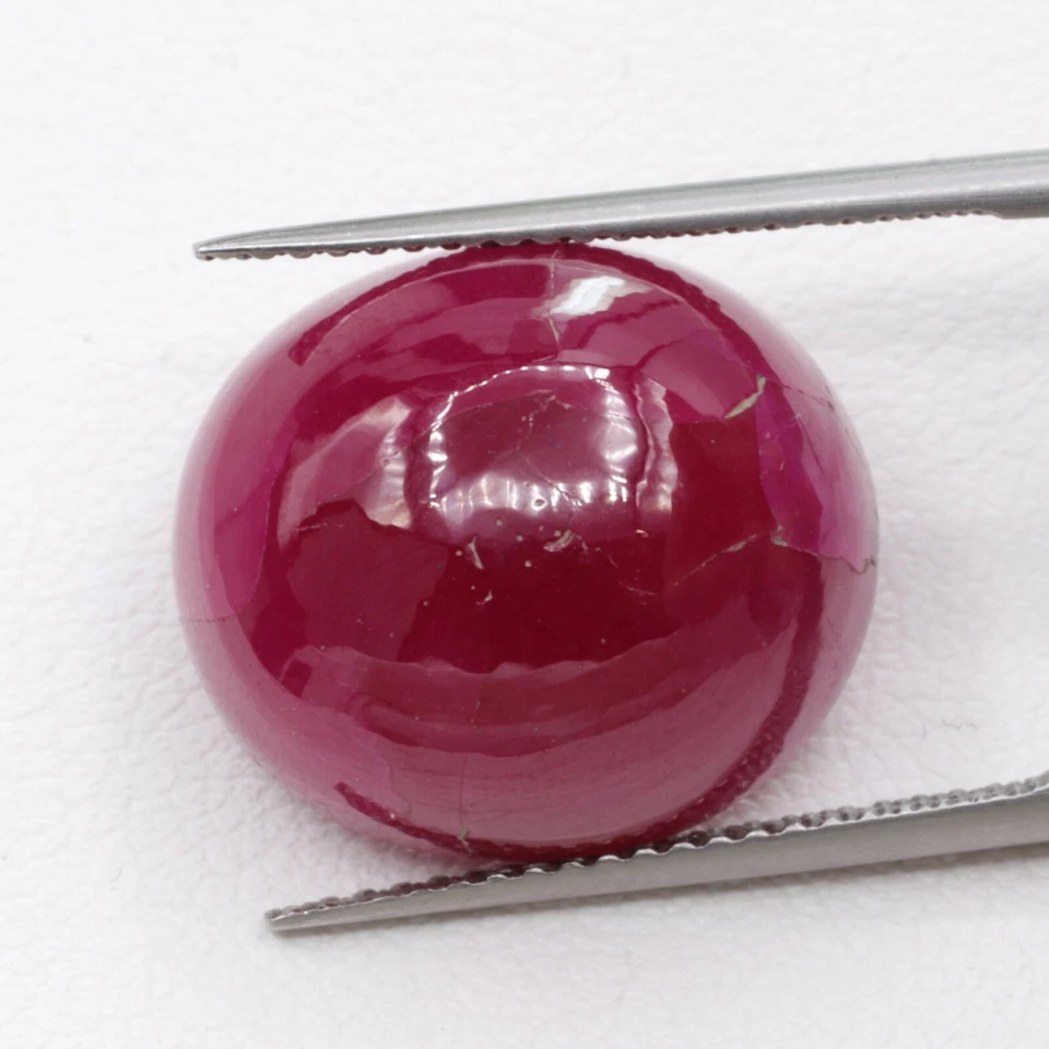 21.82ct Recrystallized Opaque Strong Red Ruby Cabochon 16x14 Lab Grown  - Image 4 of 4