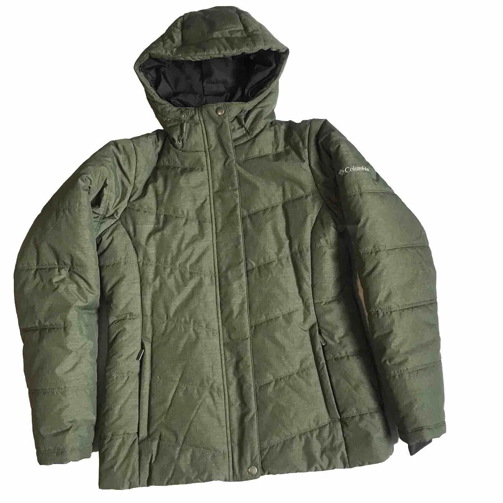 Columbia Puffer Full Zip Jacket McCleary Pass Hooded Green Womens S EUC