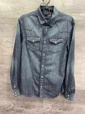 Allsaints Miya Long Sleeve Shirt Men's Blue Denim Jeans Shirt Size XS