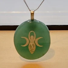 Gaia Goddess Green Aventurine Stone Necklace 21" Stainless Steel Chain