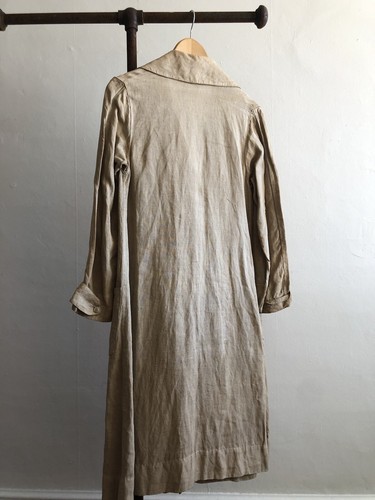 Antique Early 20th Century Heavy Linen Duster Car Coat Patch Pocket Tab Cuff  - Picture 8 of 12