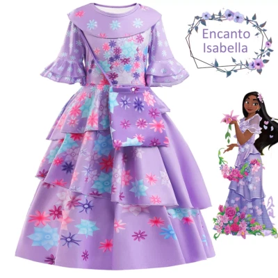 ELEBABY Girls' Deluxe Princess Isabella Costume Encanto Fancy Dress with Accessories UK
