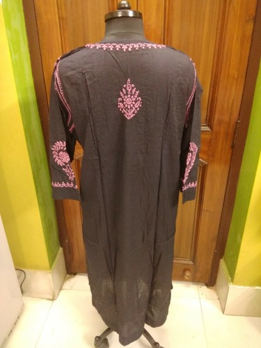 L 42" 43" CROCHET BUTTON HANDMADE KURTI CHIKAN EMBROIDERY 100% COTTON ETHNIC TOP - Picture 6 of 6