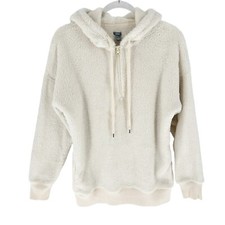 Aerie Sweatshirt Womens Medium Ivory Sherpa Knit Hoodie 1/4 Zip Soft Comfy