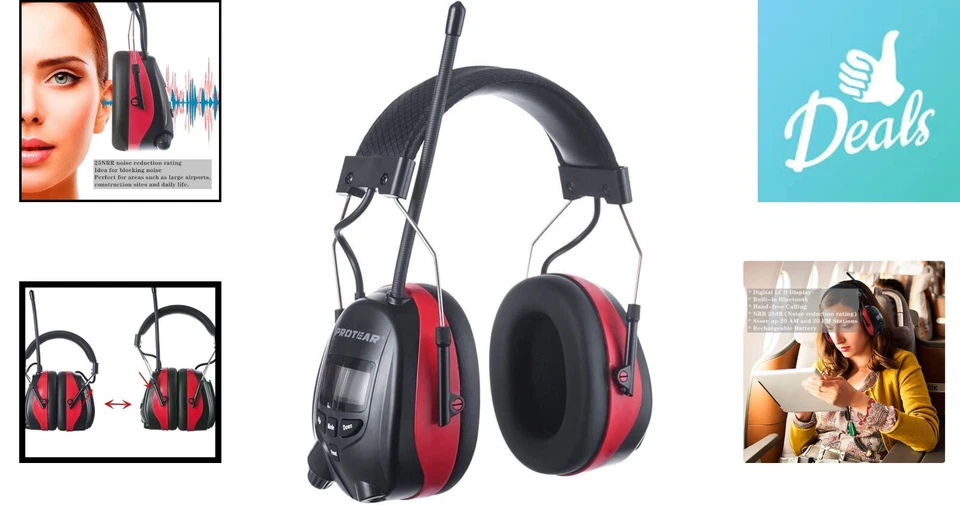 Wireless Noise-Canceling AM FM Radio Headphones - Bluetooth, Digital Display - Image 2 of 4