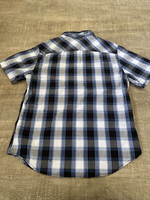 Helix Men's Short Sleeve Button Up Shirt Black White Plaid Western