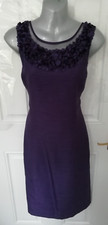 Jacques Vert Size 10 Deep Purple Mesh Floral Neck Occasion Dress Lined B/Zip