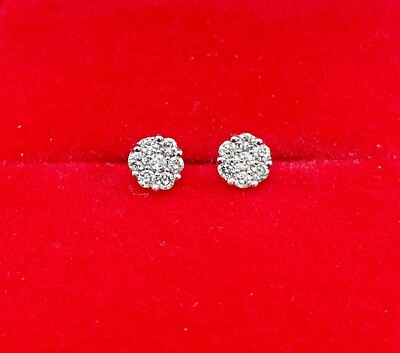 STEAL DEAL! 10K Gold Genuine Diamond Round Cluster Studs Earrings .12ct 3.5 MM