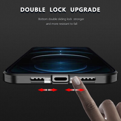 Metal 360 Glass Case For IPhone 11 To 15 Pro Max – Double-Sided Buckle Design