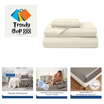 100% Rayon Derived from Bamboo Bed Sheet Set - Cooling, Breathable, Silky Sof...