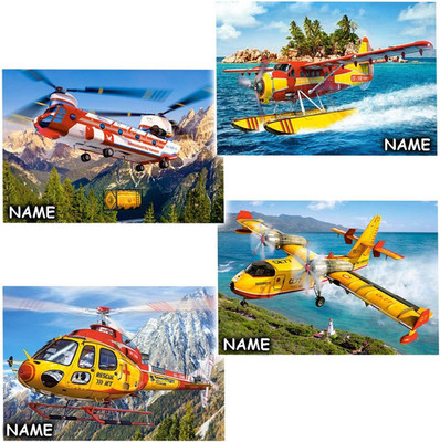 2 Stück: Mini Puzzle/Minipuzzle 54 Teile - inkl. Name - Flugzeug/Helikopter/Hubs