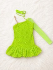 Revolution Dancewear Neon Green Sequin Fringe Dance Costume XS/C