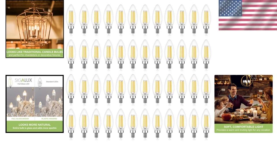 Long-Lasting Dimmable E12 LED Bulbs, 2700K Soft White, 48 Pack for Chandeliers - Image 2 of 4