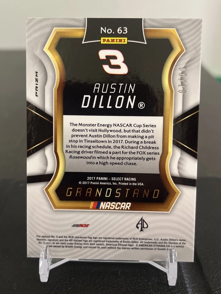 2017 Panini Select Racing - Grandstand Austin Dillon #63 Red Prizm /99 - Image 2 of 2