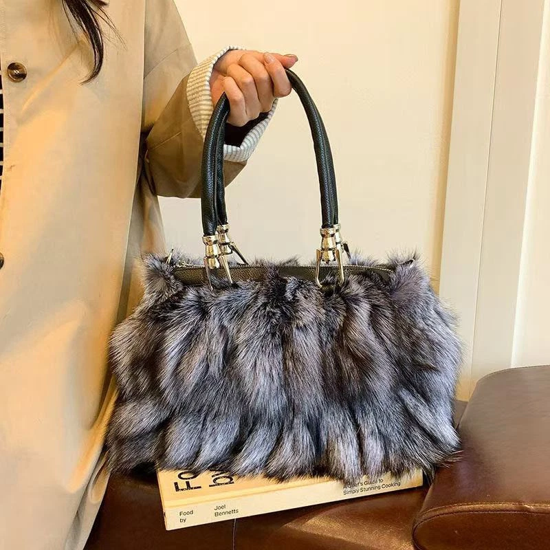 Invierno Nuevo Bolso de Mano de Piel de Zorro de Hombro Único para Mujer Bolso de Piel Bolsos de Gran Capacidad Foto 3 de 4