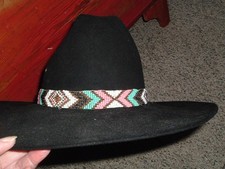 Vintage Southwest Beaded Glass Mens Stretch Hatband