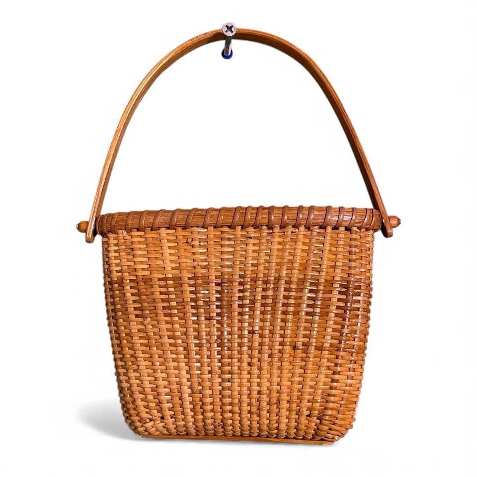 Винтажная корзина Nantucket Lighthouse Полукруглая Изогнутая Деревянная Ручка Трудно найти - Изображение 2 из 4