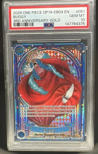 2026 One Piece OP14 3rd Anniversary Buggy Gold #OP09-051 PSA 10 GEM MINT