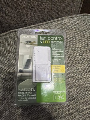 Lutron MACL-LFQH-WH Maestro Fan Control and Light Dimmer, Brand New
