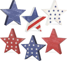 4Th of July Decorations Wooden Star Set of 6, Labor Day Decor, Patriotic Memoria