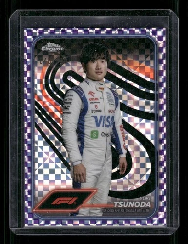 2024 Topps Chrome Formula 1 #17 Yuki Tsunoda Purple Checker Flag Refractor