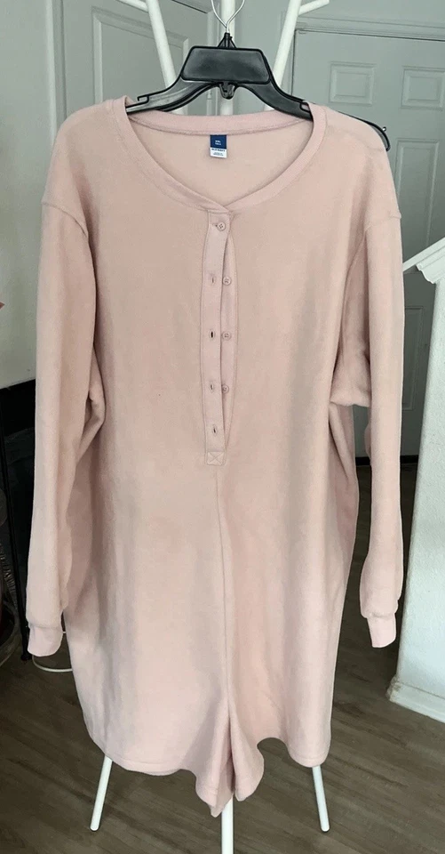 Antiguo pijama Henley de franela polar liso rosa marino talla XXL Foto 2 de 4