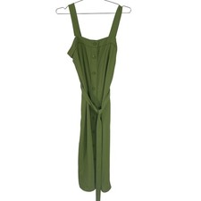 Everlane Button Front Dress Womens 8 Green Belted Midi Tencel Sundress Strappy