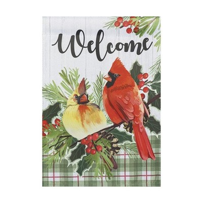 Welcome Cardinals Garden Flag   18'' x 12.5''   Winter Birds Holiday Decor