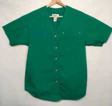 Vintage 1990s Gitano Shirt Women Small Kelly Green Twill Button Up V Neck Retro