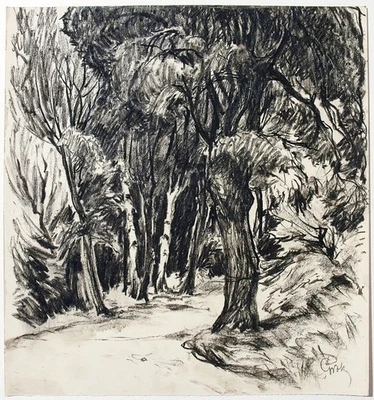 Wegbiegung im Park-Baumlandschaft  orig. Zeichnung 42x39 cm Paul Groß 1873-1942 - Bild 1 von 4