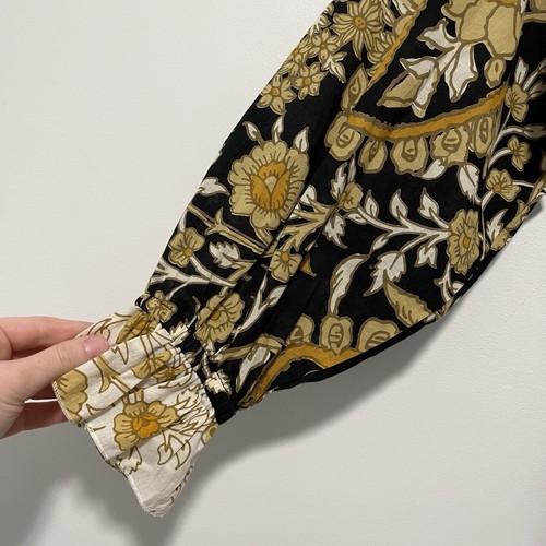 Ro's Garden NWT Gaia Floral Print Black Yellow Long Sleeve Midi Tassel Dress - Picture 4 of 10