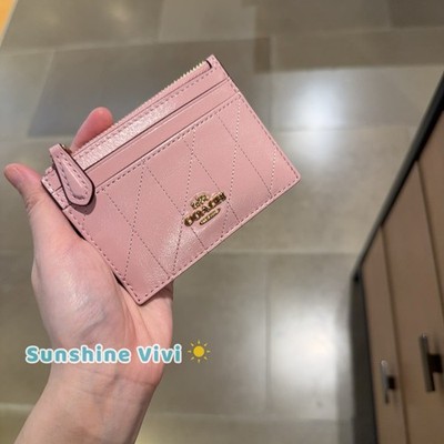 NWT Coach Mini Skinny Id Case Quilting Gold/Carnation Shiny smooth