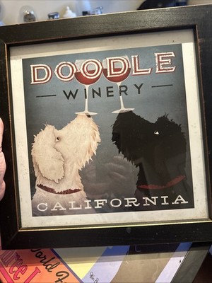 Doodle Winery California by Ryan Fowler 12x12 Art Print Wine Labradoodle Framed