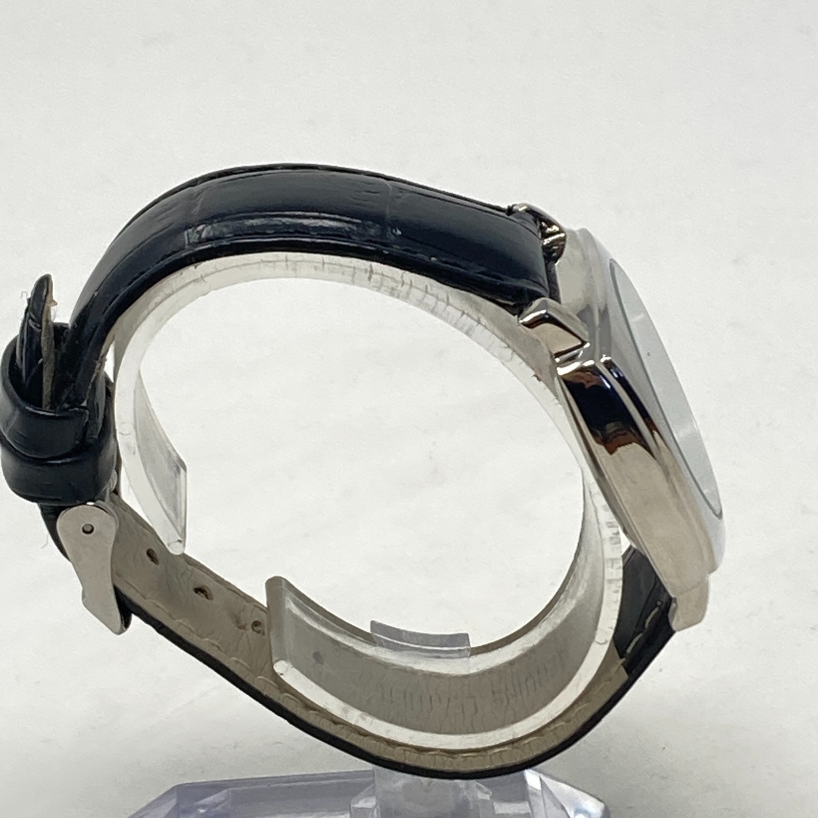 Aflac Duck Watch Men 32mm Silver Tone Black BandLeather Remix New Battery 8"