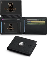 RUNBOX Airtag Wallet for Men 15 Cards Wallets Slim Rfid Leather 2 ID Window With