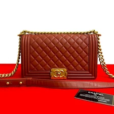 CHANEL Boy chanel COCO Mark Shoulder Bag lambskin Red 41510