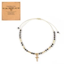 Boho Colorful Nature Gemstones Gold Plated Cross Seed Beaded Bracelets for Women