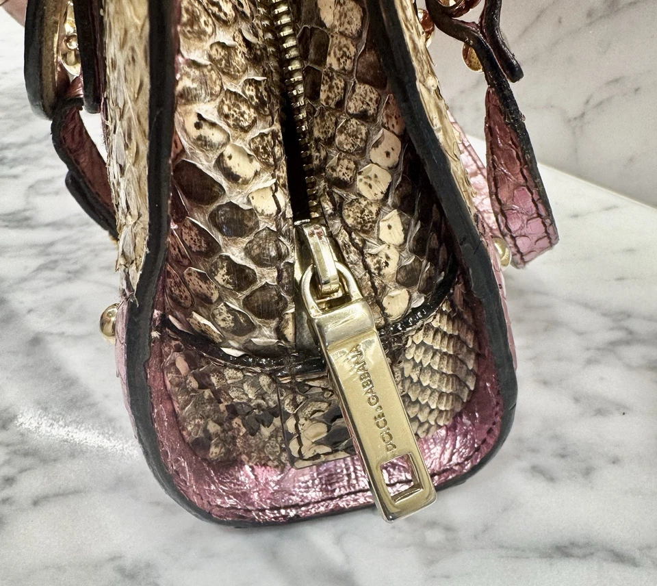 Dolce & Gabbana Python / Snake Leather Cream Handbag, Metallic Pink Accents - image 4 of 4