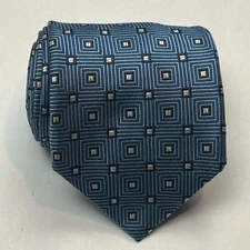 IKE Behar Mens Classic Silk Tie Necktie Geometric Pattern Blue Silver Black USA