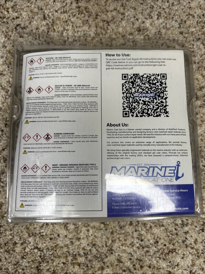 Marine Coat One, Gelcoat Repair Kit For Boat with Complete Color Match ...