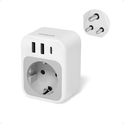TESSAN Adapter mit 3 USB, Reiseadapter Indien, Strom-Stecker Typ D, 2500 W weiß