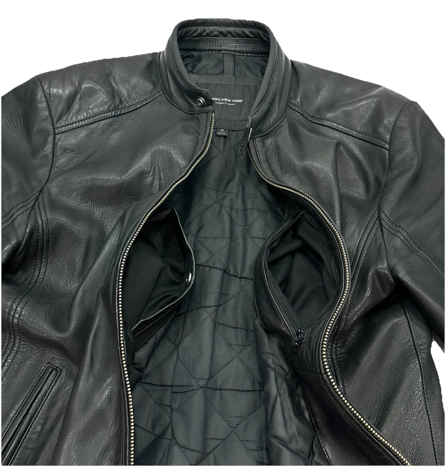 Andrew Marc New York Leather Moto Racer Biker Jacket Full Zip Men’s MED Black - Image 4 of 4