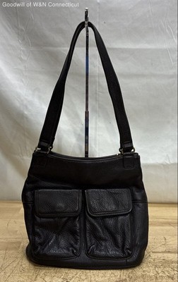 Vintage A. Giannetti Black Pebbled Leather Shoulder Bag Brass Hardware